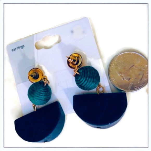 Teal & Blue semicircle drop earrings - Picture 3 of 3